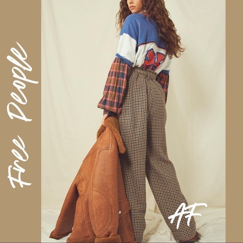 FREE PEOPLE MARYAM HOUNDSTOOTH PAPER-BAG SLACKS - Picture 4 of 15